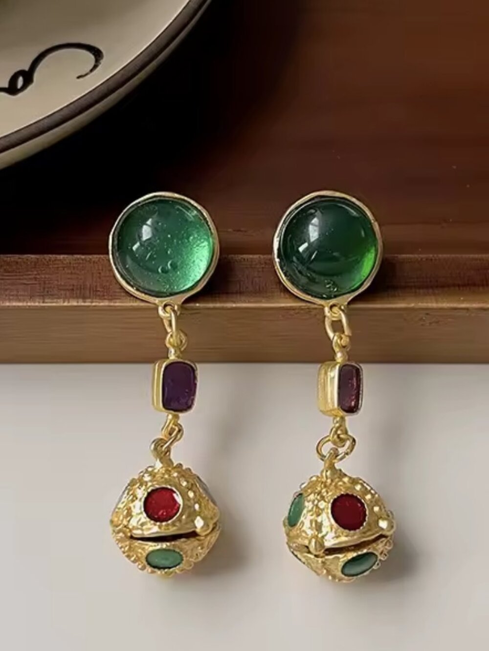 Medieval Geometric Earrings Clavicle Chain Retro Palace Style Gold Tone NWT